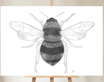 Bumble Bee Art Print, Watercolour Illustration, Home Decor
