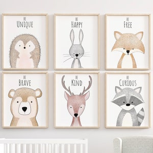 Woodland Nursery Wall Art Set of  3, 6 Prints, Woodland Nursery Décor, Kids Nursery Prints, Woodland Forest Animals Nursery Picture Posters