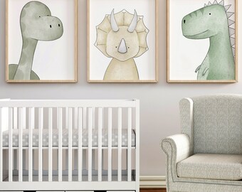 Dinosaurus kinderkamerkunstprints, set van 3, kinderkamerdecoratie