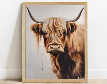 Highland Cow Wall Art, Animal wall Art, Cow Print, Cow Wall Art, Animal Prints, Cow Water Colour, Animal Art Picture Poster