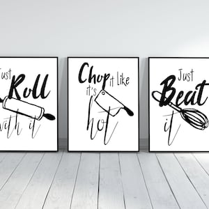 Kitchen Print set of 3, Chop it like its hot, Kitchen Decor, Kitchen Wall Art, Kitchen prints, Home Decor, Modern Typography Prints