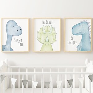 Blue Dinosaur Nursery Art Print Set of 3 image 1