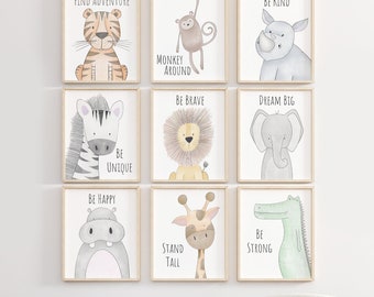 Boho Nursery Wall Art Prints Set, Safari Jungle Baby Room Decor