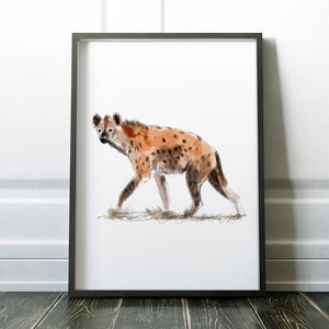 Hyena Wall Art Print, African Animal Wall Hangings, Modern Monochrome Home Wall Décor, Hand-Drawn Original Lounge Art Prints Pictures
