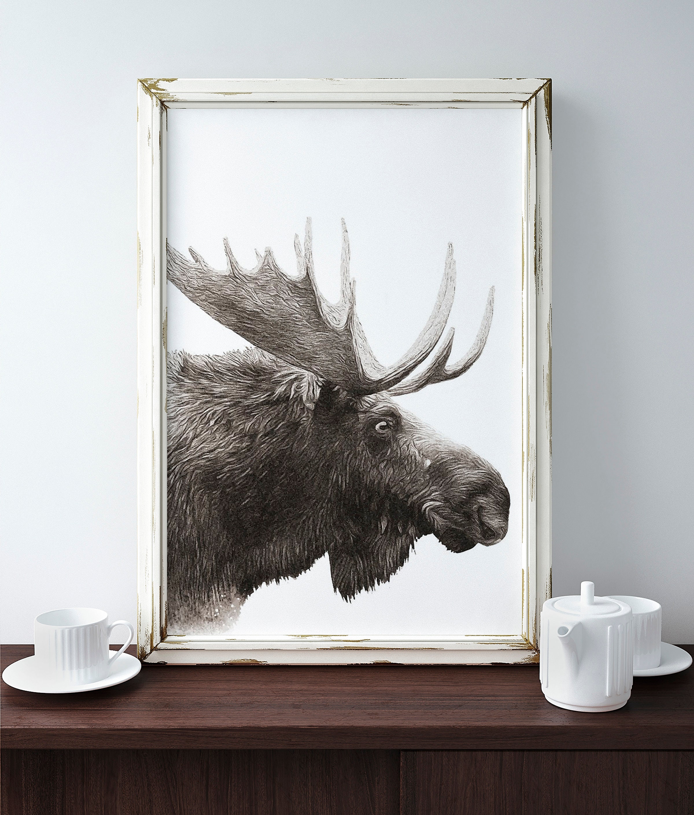 Moose Wall Art Animal Prints Animal Art Monochrome Wall Etsy