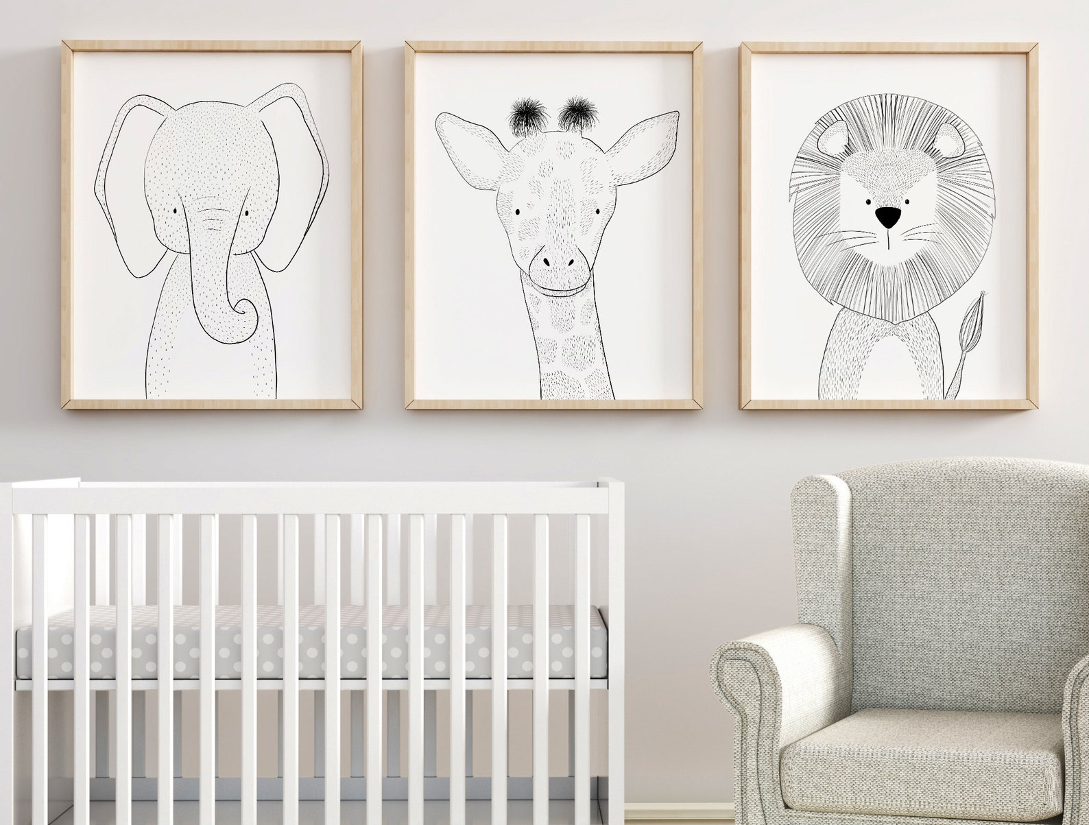 Line Art Safari Nursery Wall Art Nursery Animal Prints - Etsy