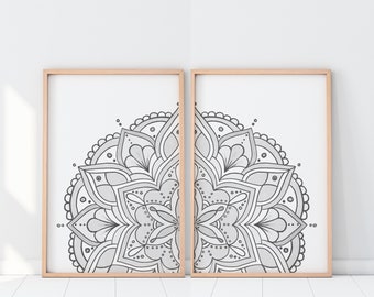 Yoga Mandala Art Print Set, Illustrated Home Decor (Digital Download)
