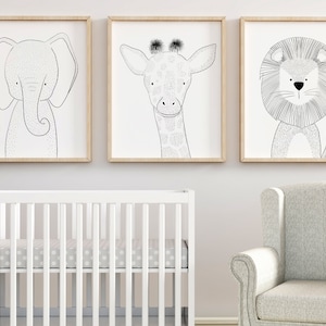 Line Art Safari Nursery Wall Art, Nursery Animal Prints, Nursery Safari, Nursery Safari Prints, Nursery Print Set of 3, Nursery Prints