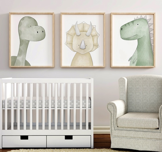 Dinosaur Nursery Art Prints, Set of 3, Kids Room Decor