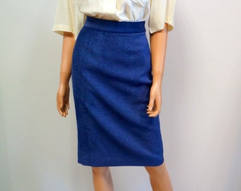 blue skirt, pencil midi skirt, cotton blue skirt vintage, large size