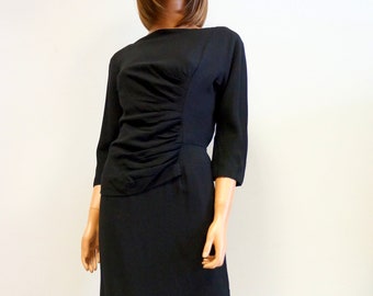 Acetat black draped dress, vintage sexy elegant dress, small medium size