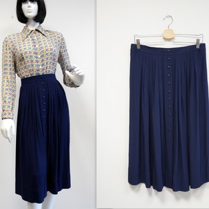 navy blue skirt, vintage skirt, long skirt, rubber waist, large size, vintage, loose skirt, italian skirt