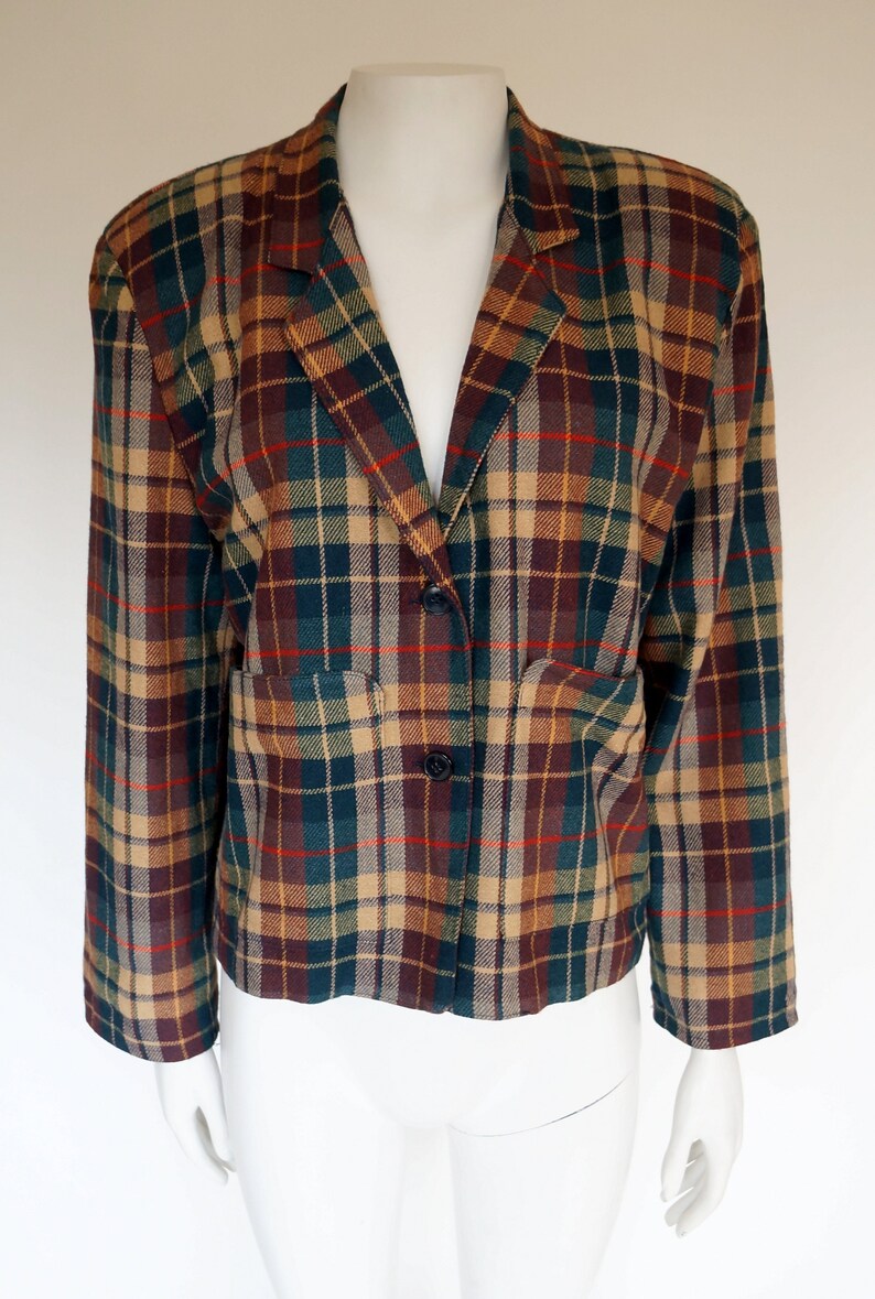 vintage wool jacket checked vintage jacket gift for her wool size large Ann Mar