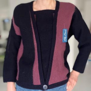 Elle Erre sweater, vintage sweater, purple cardigan, alpaca sweater, size medium large, vintage, retro sweater
