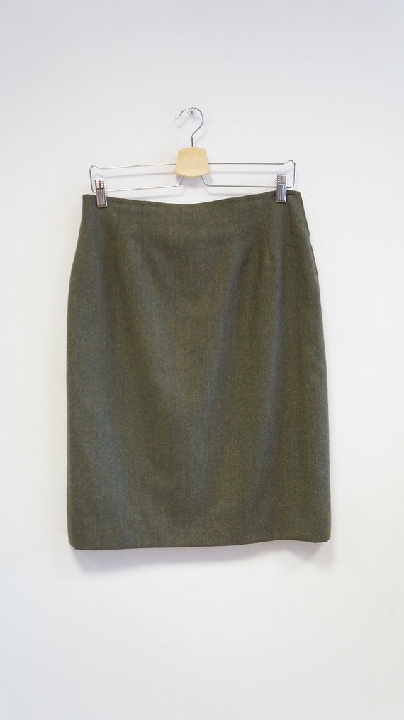 wool pencil skirt, vintage bottle green woolen sk… - image 2
