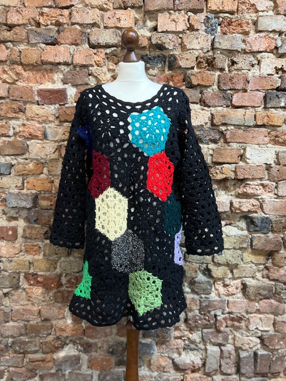 handmade openwork sweater, patchwork, multicolor … - image 3