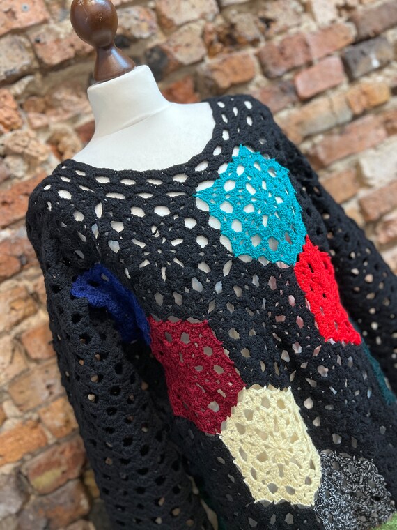 handmade openwork sweater, patchwork, multicolor … - image 4