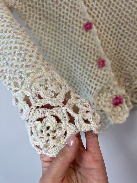 openwork handmade sweater with cute buttons, rose… - image 4