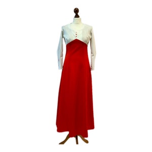 red white long dress, vintage retro dress from USA, openwork long sleeves, small size dress