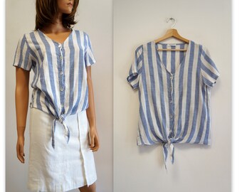 gestreifte Bluse, Boho-Bluse, Vintage-Bluse, Zabaione-Bluse, Größe S/M