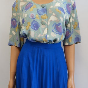 floral vintage blouse, button sblouse, green blue floral blouse shirt, size XL