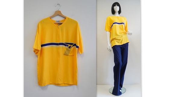 Hom vintage yellow 100% viscose italian shirt blo… - image 1