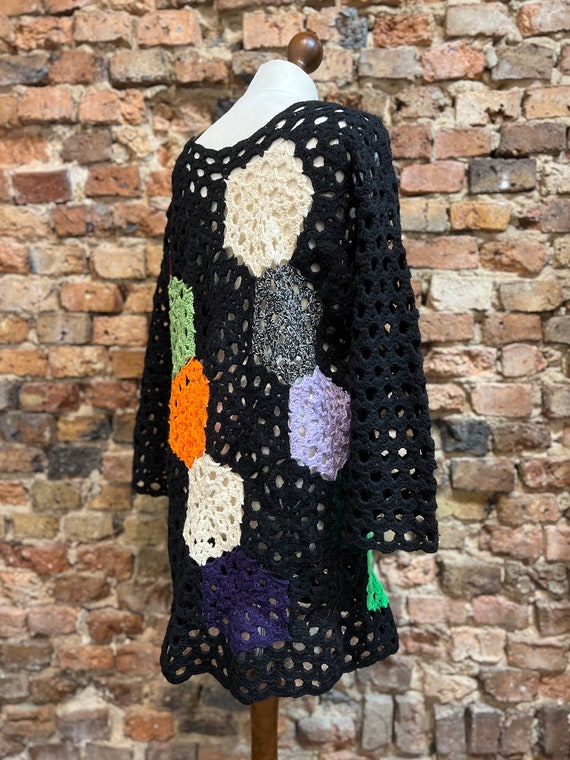 handmade openwork sweater, patchwork, multicolor … - image 5