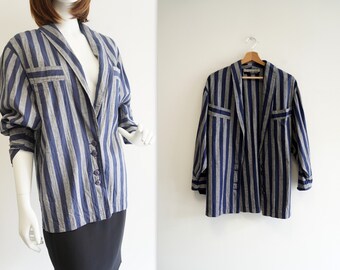 striped thin jacket, striped blazer, vintage jacket, Alberto Noci jacket, blue jacket, vintage blazer, retro jacket, size Medium