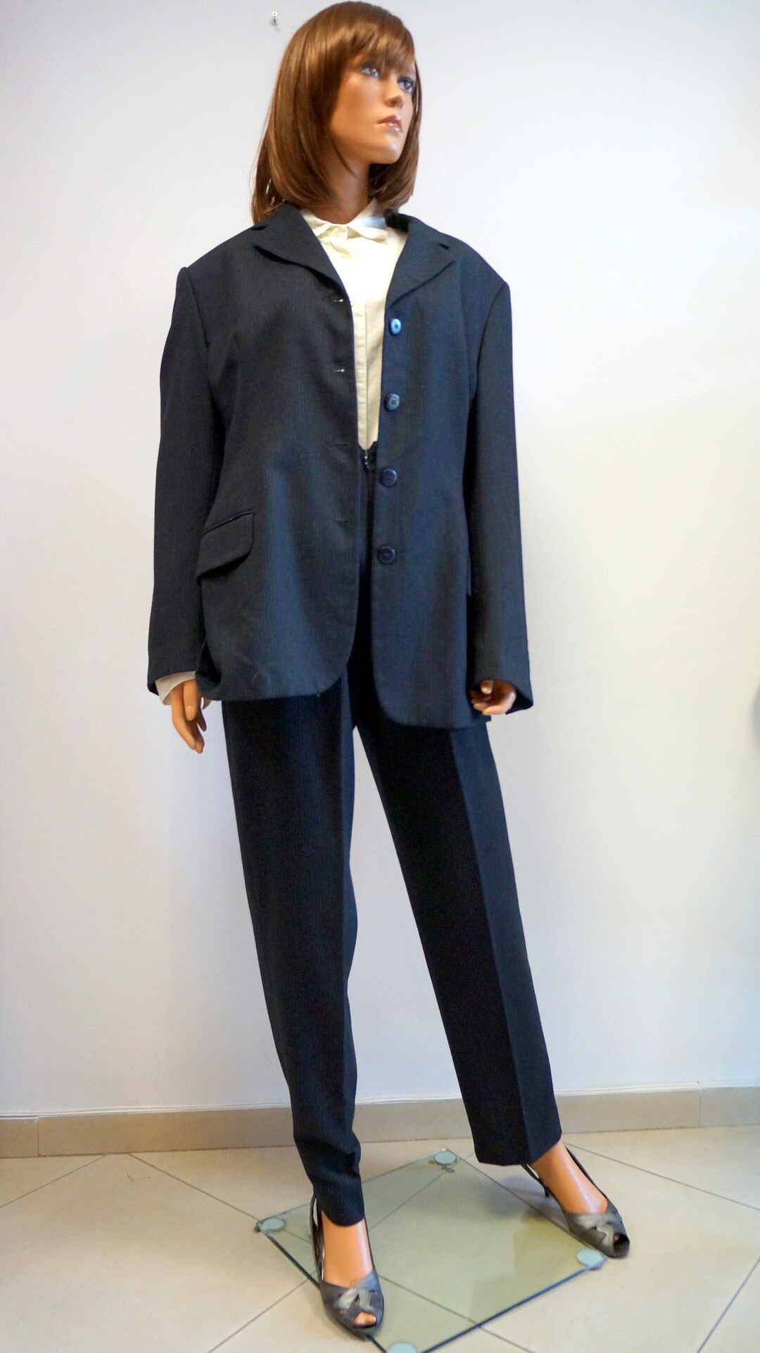 Wool Suit Women Suit Grey Striped Jacket Trousers Etsy