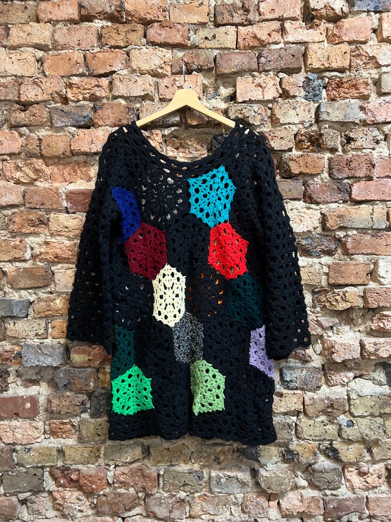 handmade openwork sweater, patchwork, multicolor … - image 1