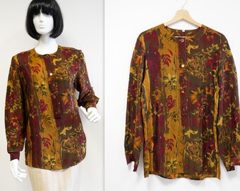 patterned blouse, vintage blouse, retro blouse, casual blouse, silky blouse, large blouse, retro