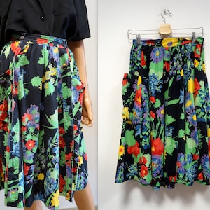 vintage skirt, colorful skirt, retro skirt, floral skirt, midi skirt, size m