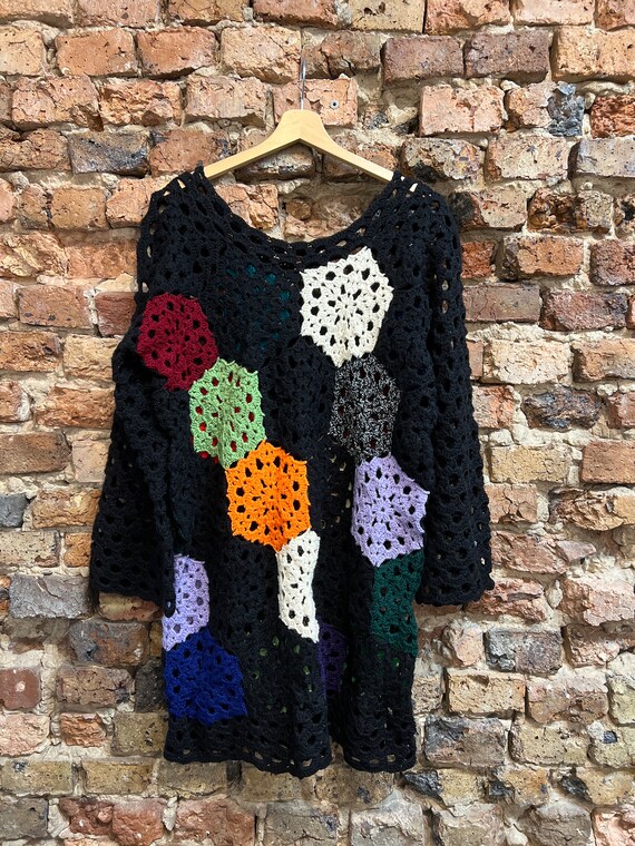 handmade openwork sweater, patchwork, multicolor … - image 9