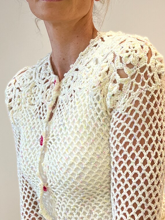 openwork handmade sweater with cute buttons, rose… - image 10