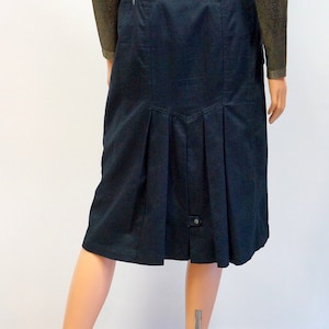 jupe en denim coton noir, jupe en denim plissé vintage, XS petite taille, jupe TOGETHER