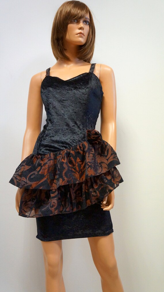 retro dress, black brown frills, lace dress, mini… - image 5