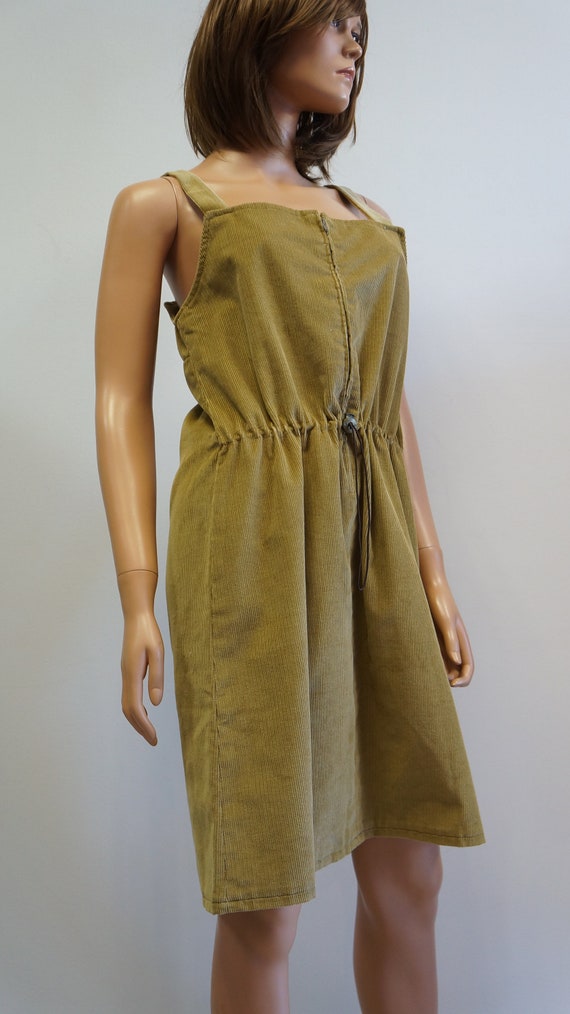 corduroy dress, vintage beige brown, bib dress, m… - image 7