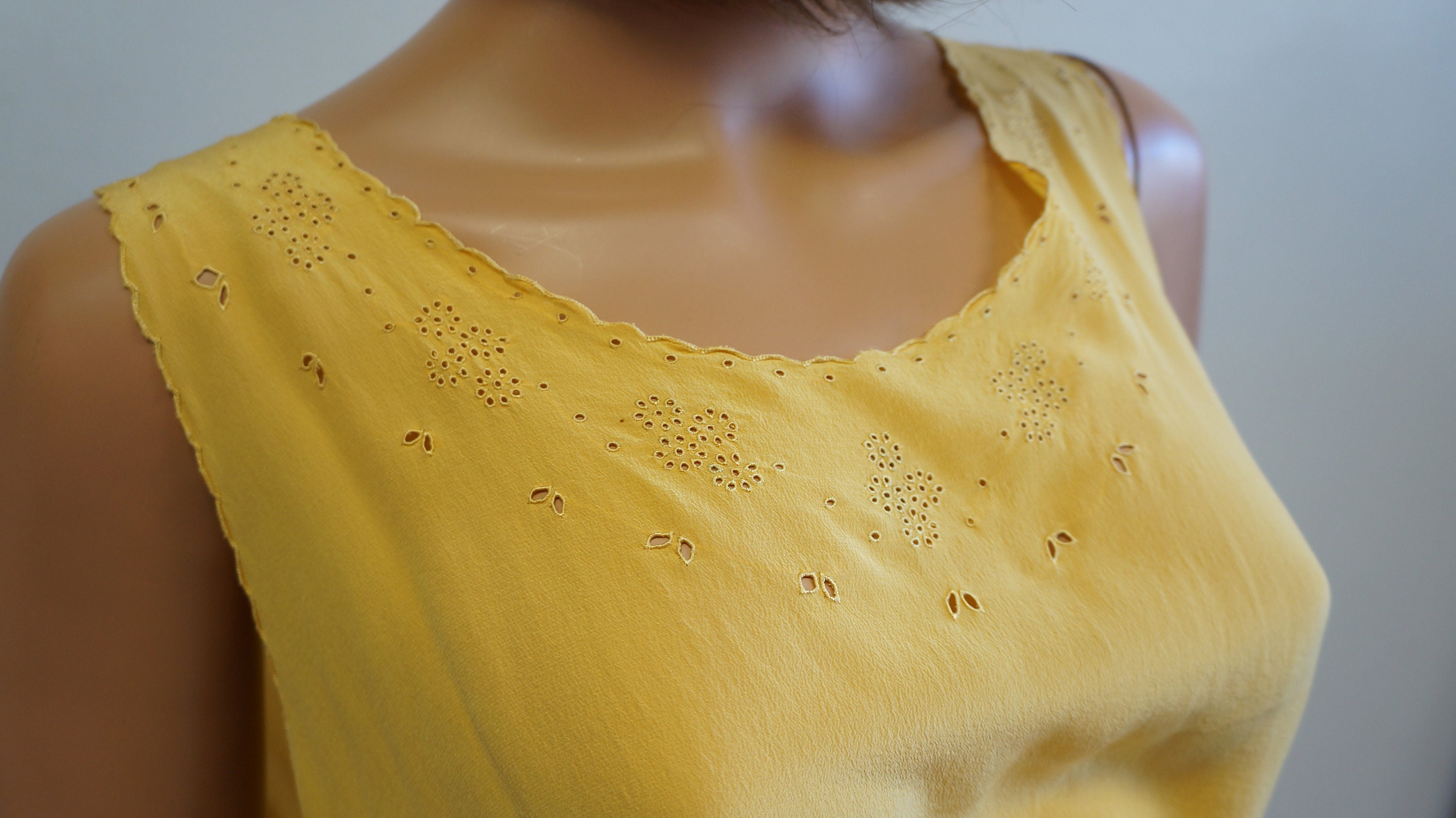 Yellow silk blouse top vintage silky yellow top XL size | Etsy