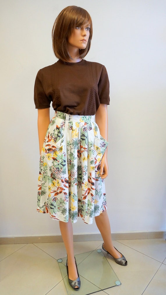 cotton summer skirt, pocket skirt, floral white sk