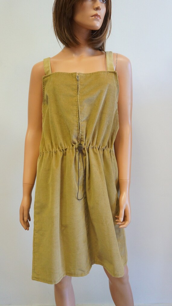 corduroy dress, vintage beige brown, bib dress, m… - image 4
