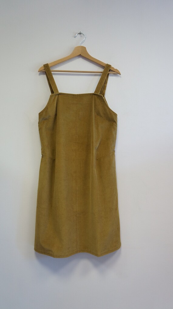 corduroy dress, vintage beige brown, bib dress, m… - image 3