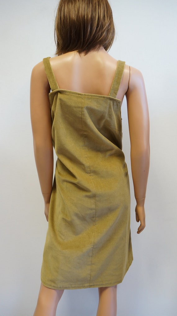 corduroy dress, vintage beige brown, bib dress, m… - image 9