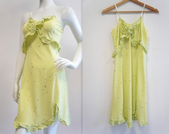 summer green dress, summer dress with sequins, strappy dress, retro dress, vintage, size S, airy dress, gift for her