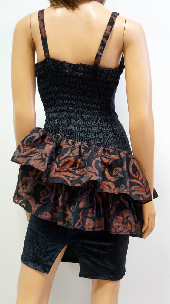 retro dress, black brown frills, lace dress, mini… - image 8