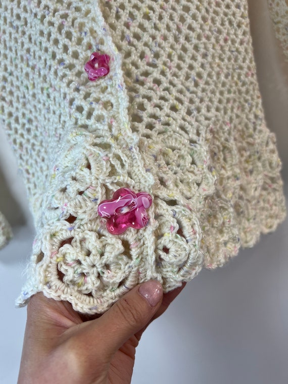 openwork handmade sweater with cute buttons, rose… - image 3