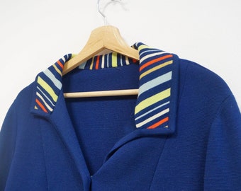 Wool Italian Cardigan Striped Collar 