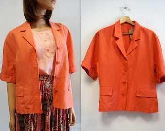 linen jacket, coral jacket, vintage jacket, size 44, italian jacket