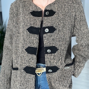 Alphorn jacket vintage wool blazer with wool, check boucle blazer, large size, edelweiss buttons