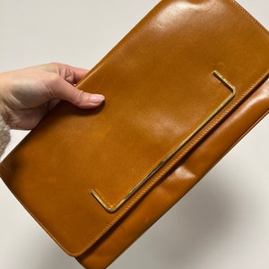 orange brown clutch leather vintage italian handbag mustard orange brown leather purse