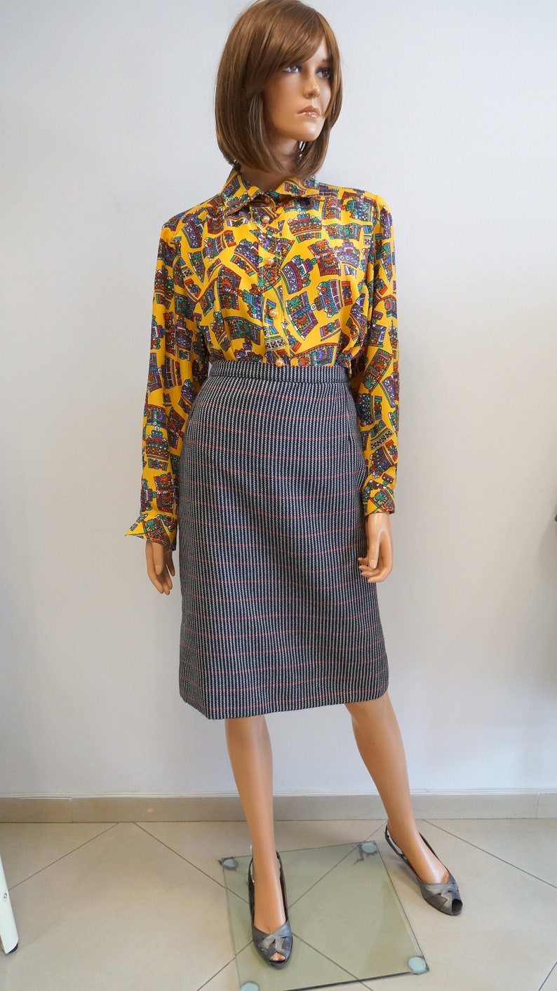 poliester shirt XXL size vintage multicolor shirt blouse yellow shirt